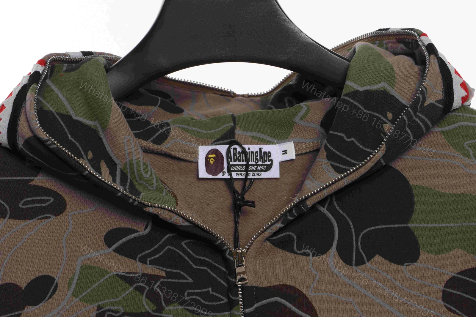 View 2 of BAPE Overlay Camouflage Shark Zip Hoodie Green