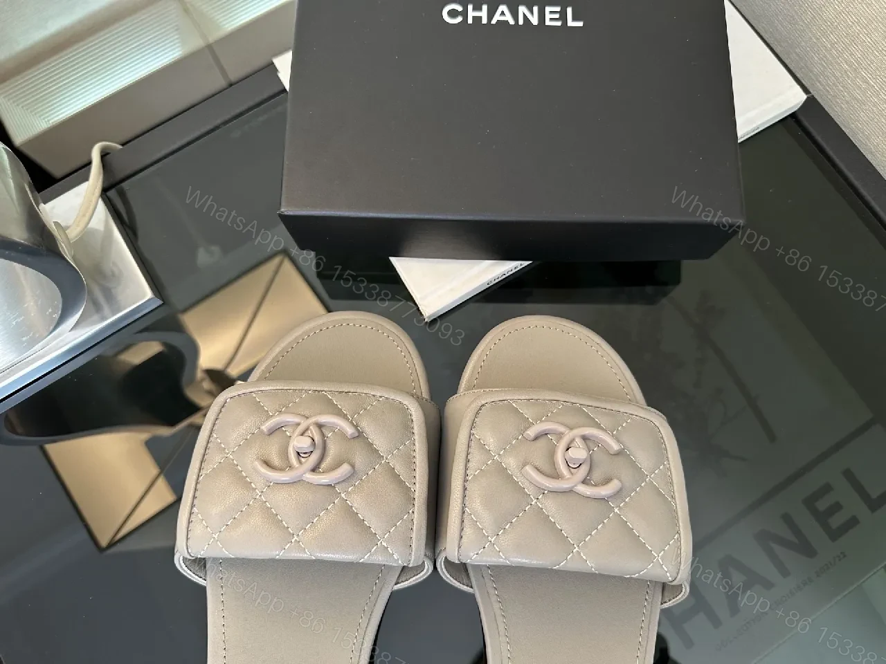 View 2 of Quilted Sliding Sandals: Luxe Comfort & Signature Detail