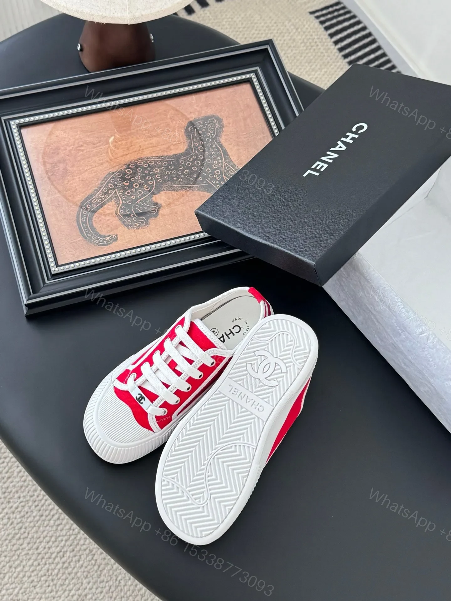 View 5 of Chanel Women Red Canvas And Rubber Sneakers