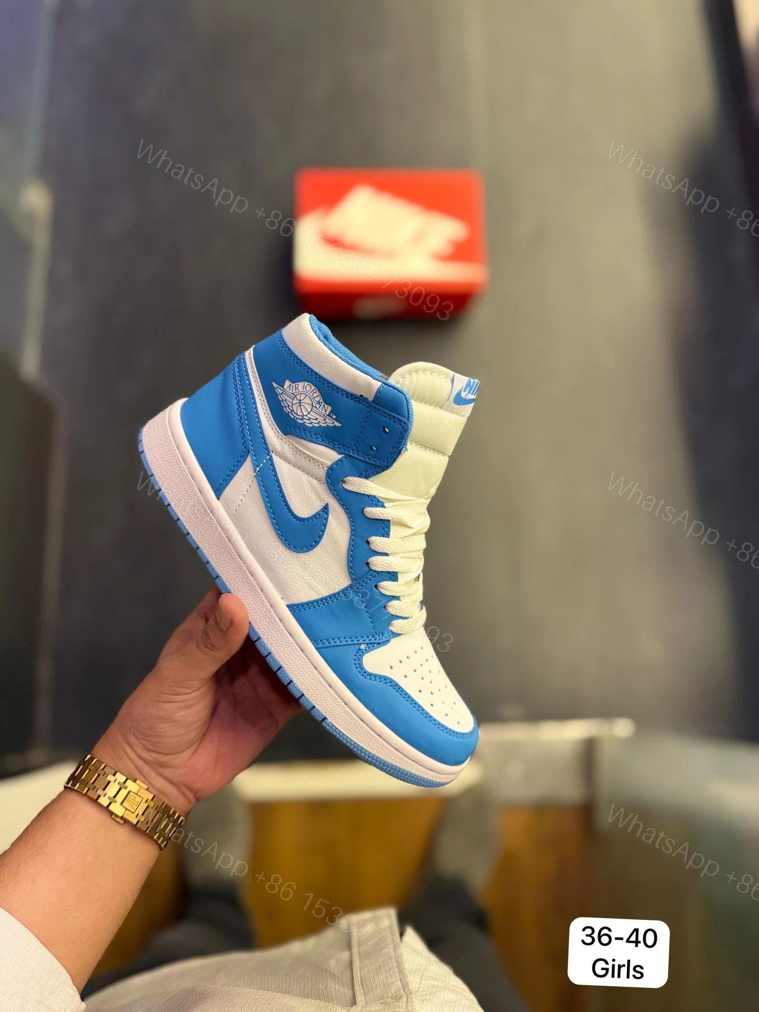 View 2 of FIRST COPY AIR JORDANS RETRO 1 MID UNIVERSITY MOON BLUE