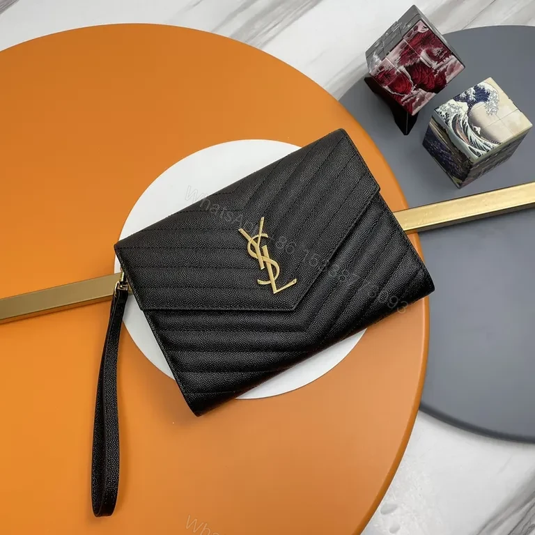 Chic Black Quilted Wallet on Chain - YSL Gold Hardware — view 1