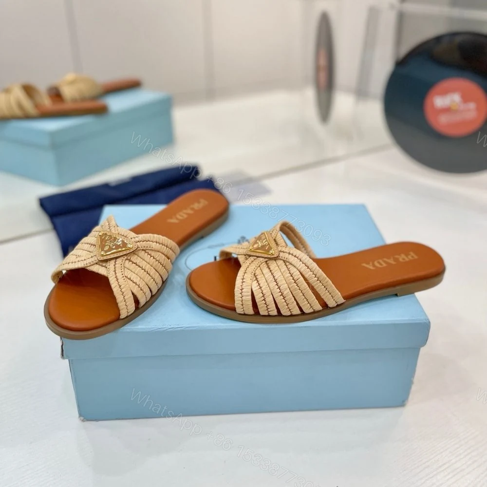 View 8 of Prada Crochet Slides Cognac Brown