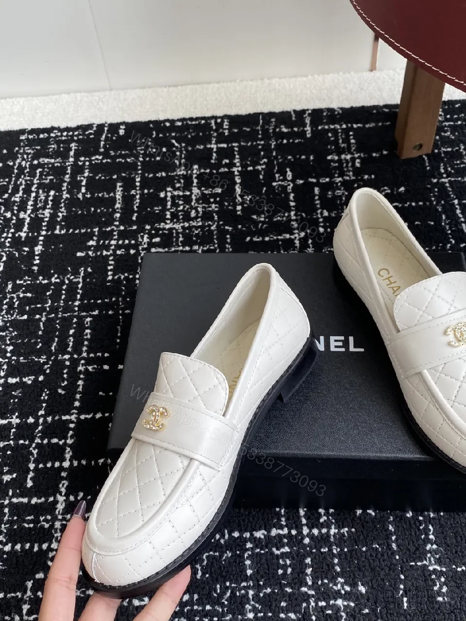 View 7 of Quilted White Leather Loafers with Gold Hardware, All-Day Comfort