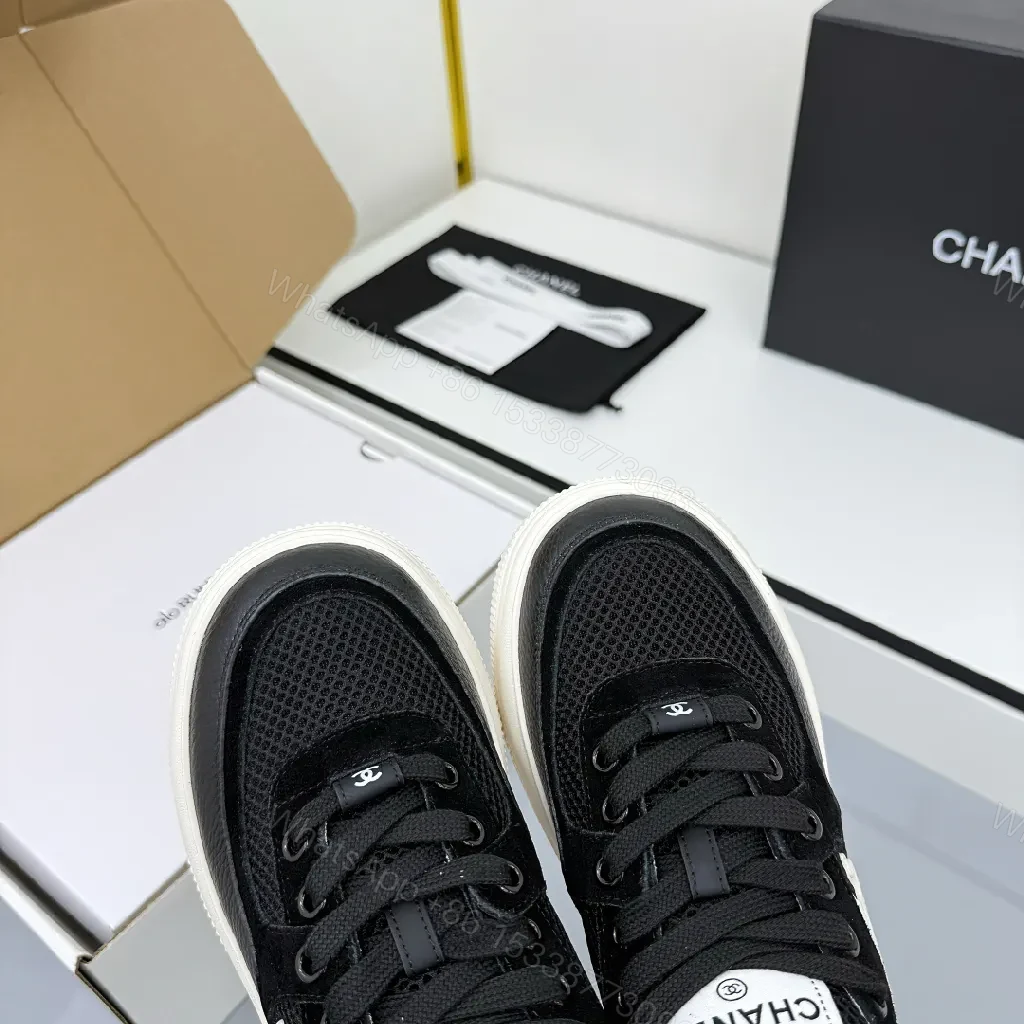 View 4 of Chic Black Mesh Luxe Sneakers with Logo Emblems