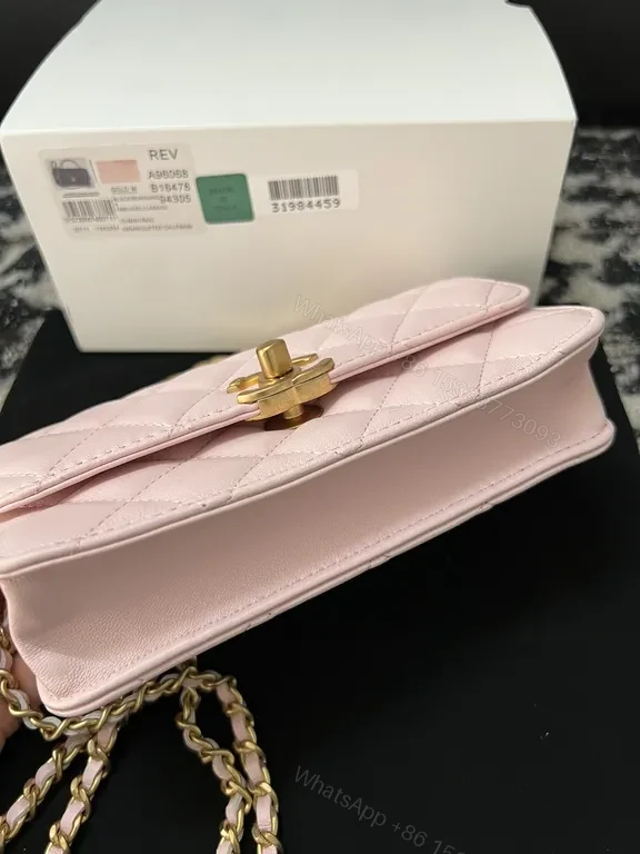 View 9 of Chanel-Inspired Pink Quilted Leather Mini Bag with Gold Chain