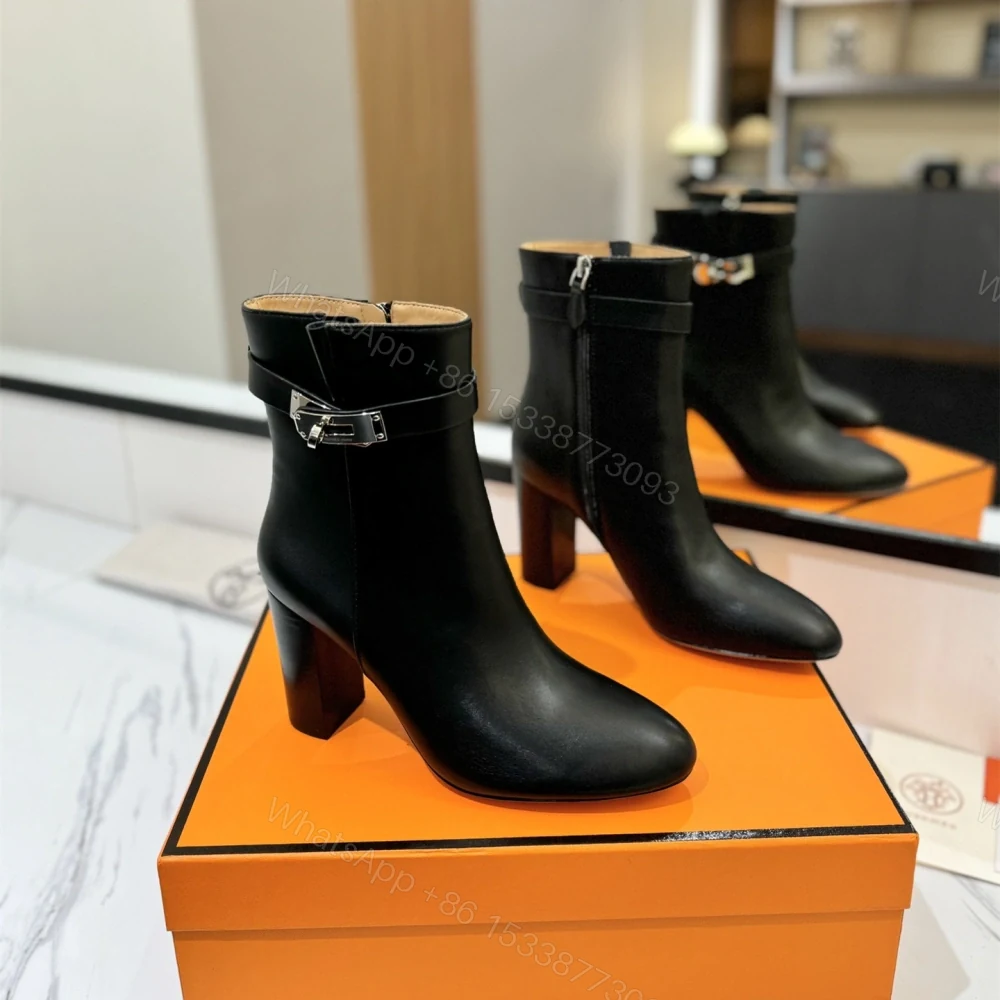 高仿Hermes*H182102Z02小牛皮高踭短靴黑色8.5CM免檢版 — view 1