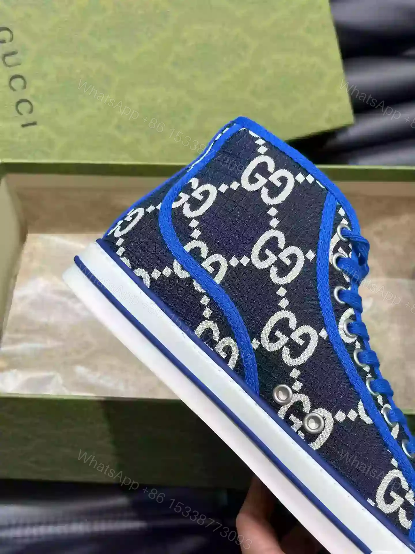 View 6 of GUCCI TENNIS 1977 HIGH-TOP SHOES SNEAKERS IN BLACK/BLUE – GC284