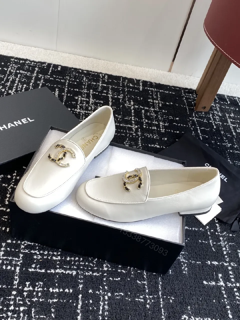 White Leather Loafers with Signature Hardware, Luxury Comfort — view 1