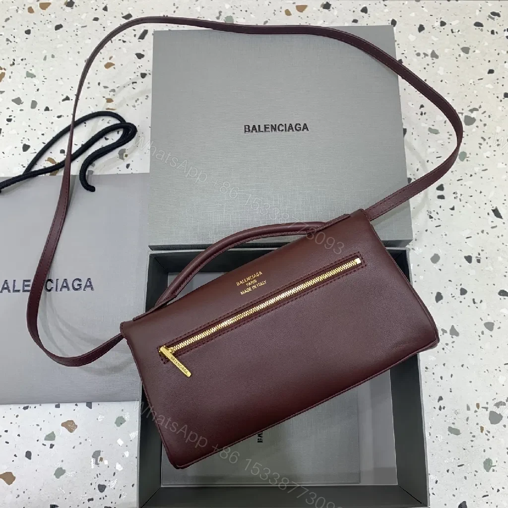 View 3 of Burgundy Calfskin Crossbody: Luxe, Structured, Compact