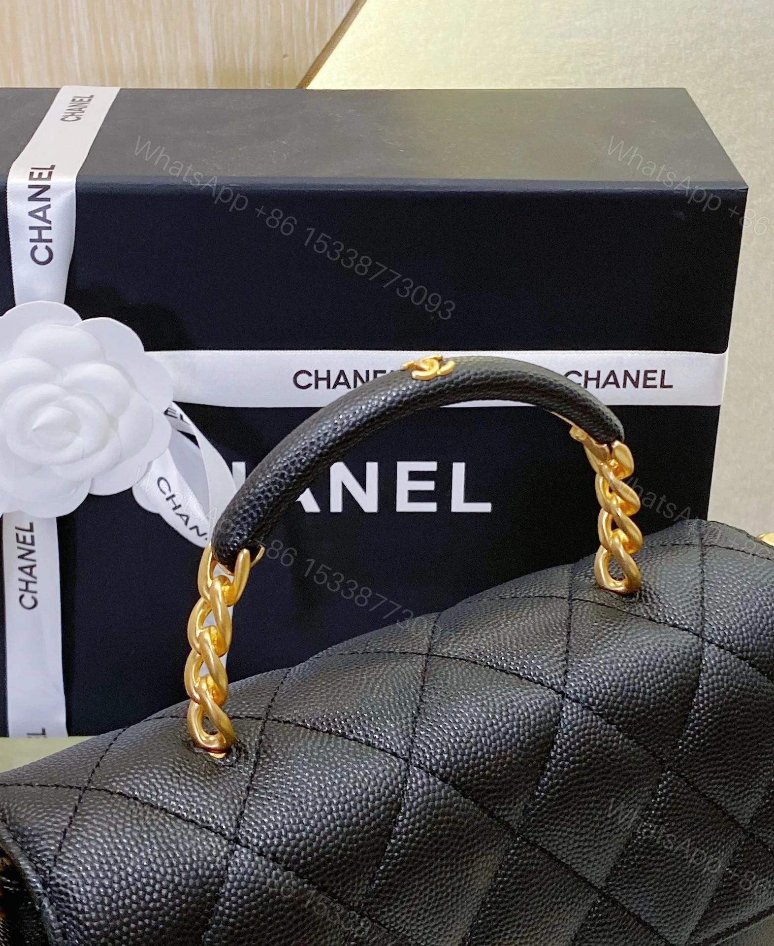 View 4 of Chanel Handle Woman’s Black Leather Handbags Pebbled Leather 19cm