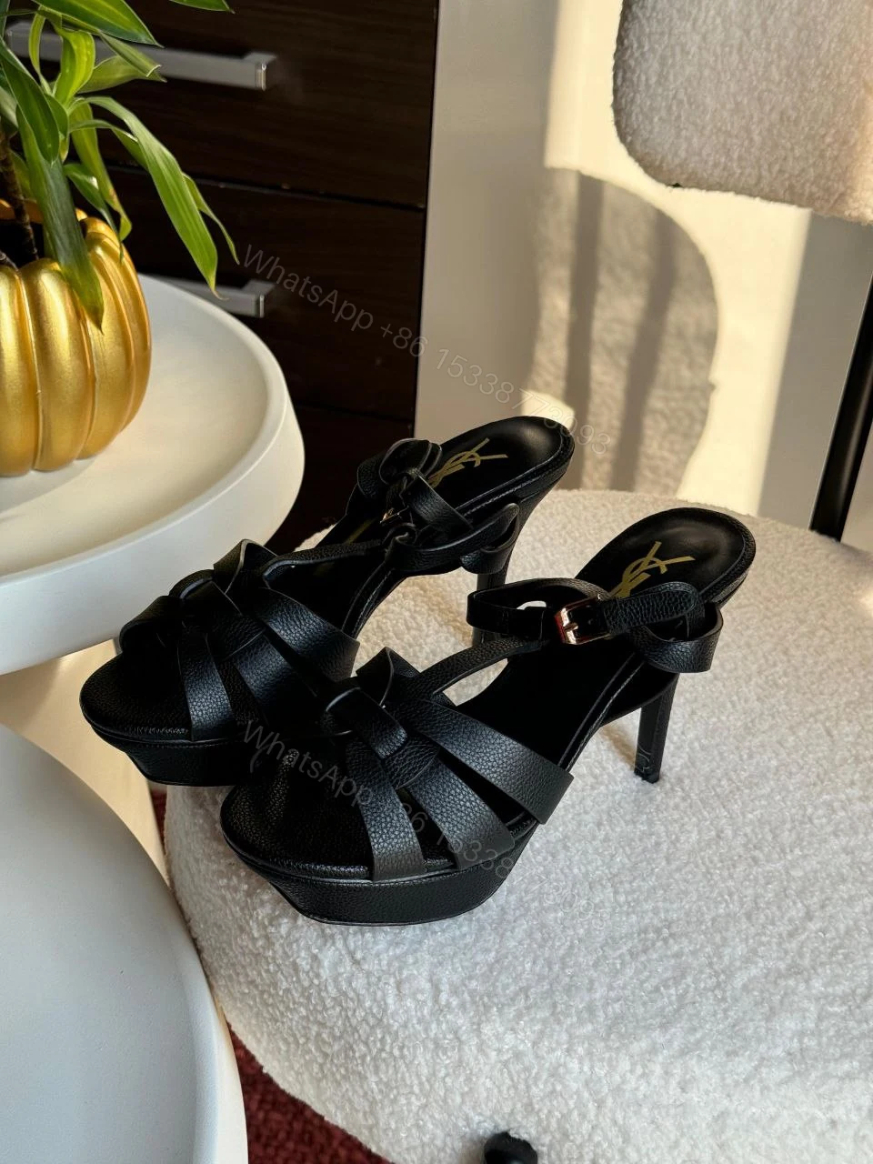 View 6 of Saint Laurent Burgundy Leather Tribute Sandals