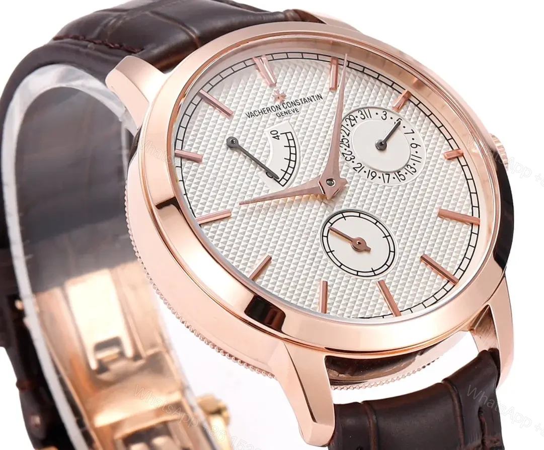 View 4 of GS Factory Vacheron Constantin Traditionnelle 83520/000R-9909 Mechanical Watch – Rose Gold with Brown Leather Strap, 40mm Case, Automatic Movement, Power Reserve, Date, and Day Display