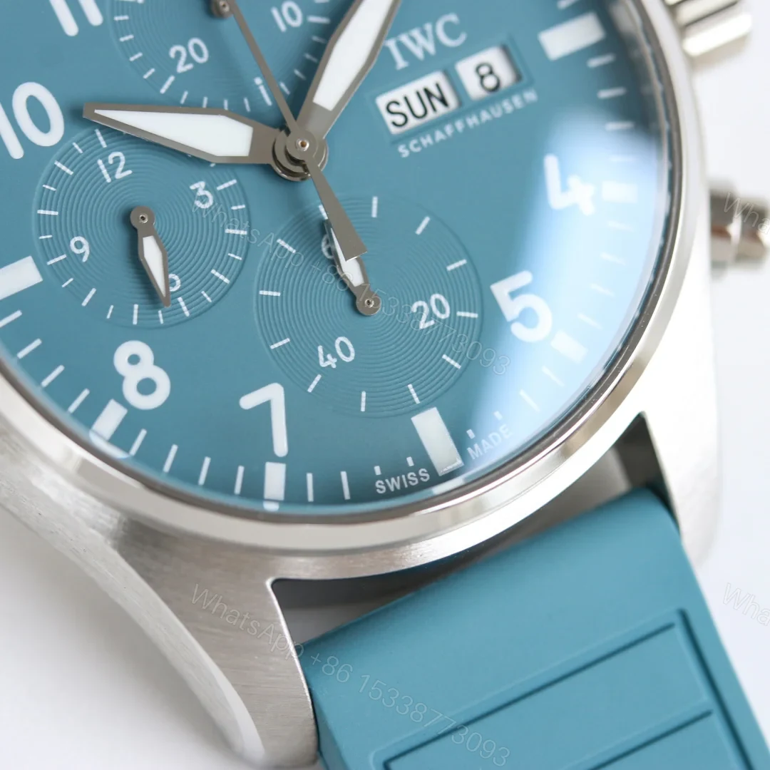 View 4 of IWC Pilot Chronograph Blue Replica 41MM Premium Blue Dial Rubber Strap Edition IW388117