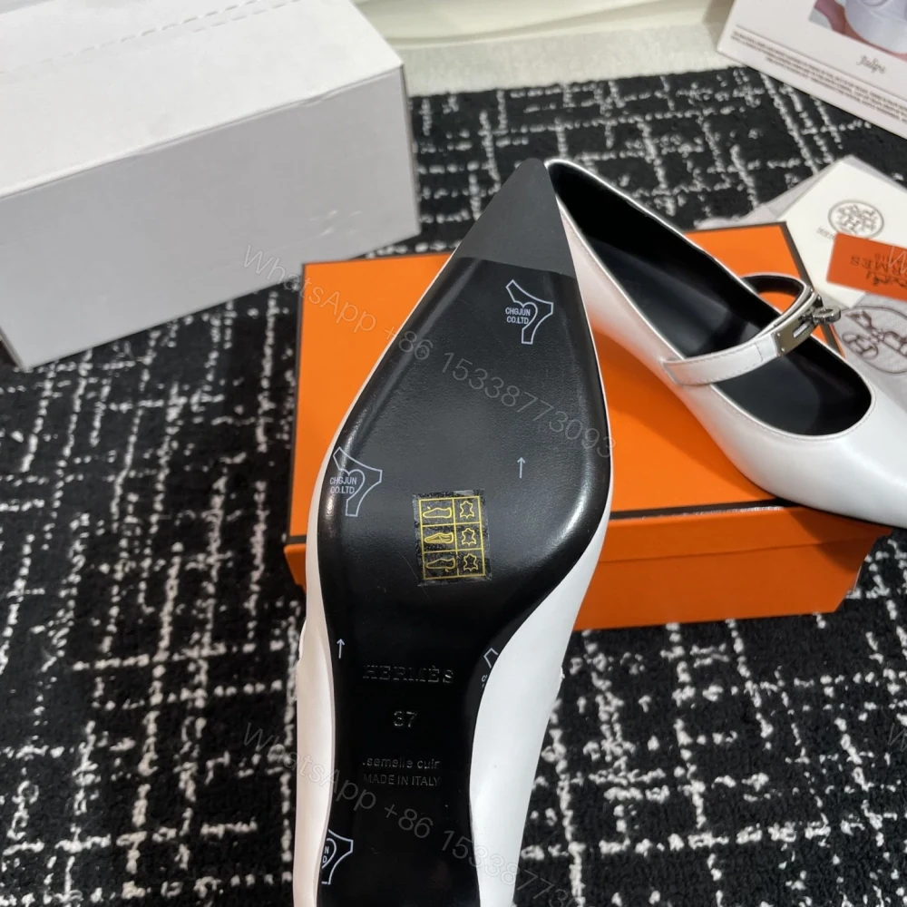 View 9 of 高仿Hermes*Kelly系列H251007Z01小牛皮高踭鞋白色4CM免檢版