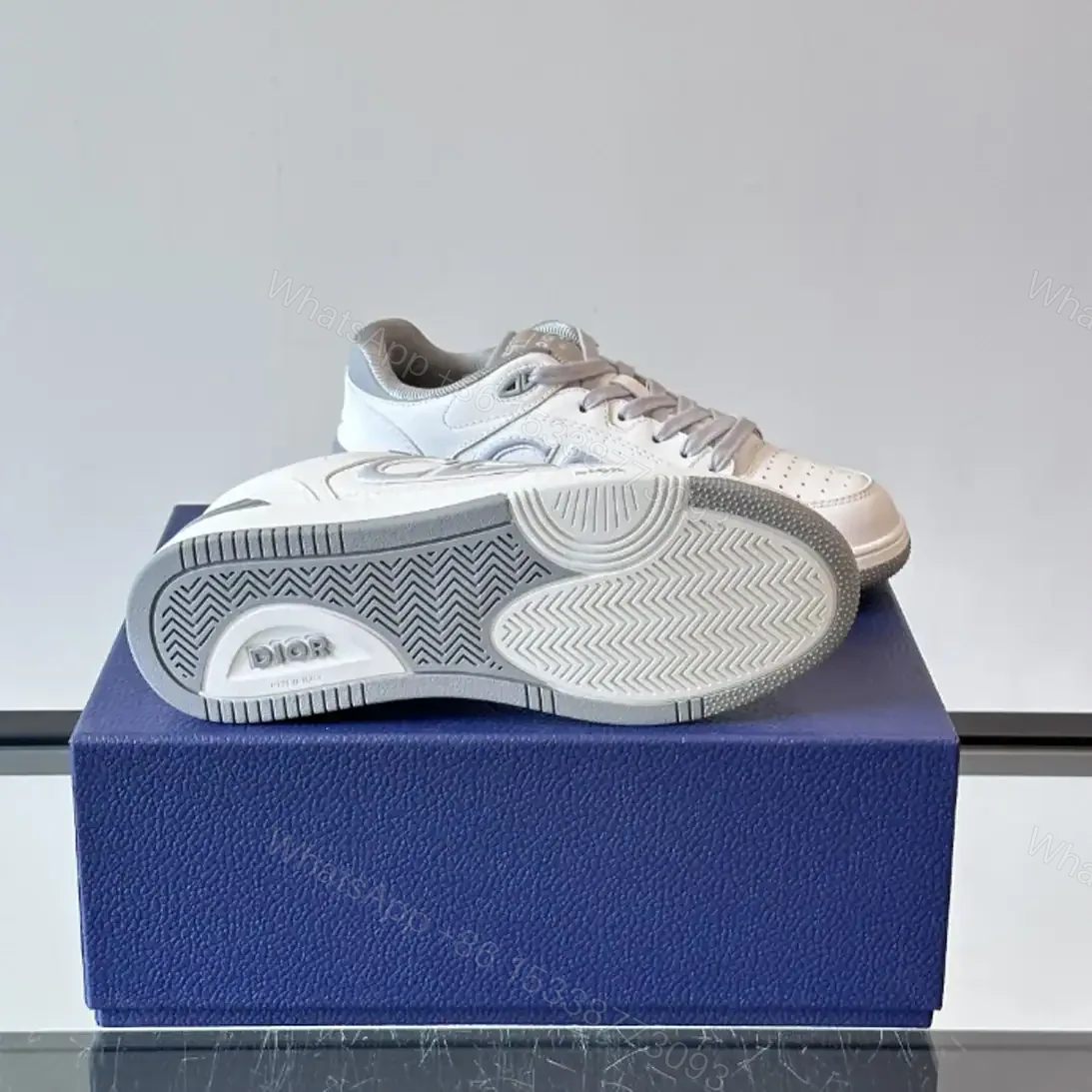 View 6 of DIOR B57 DRIBBLE SNEAKERS WHITE AND GRAY SMOOTH CALFSKIN WITH WHITE SUEDE – CD218