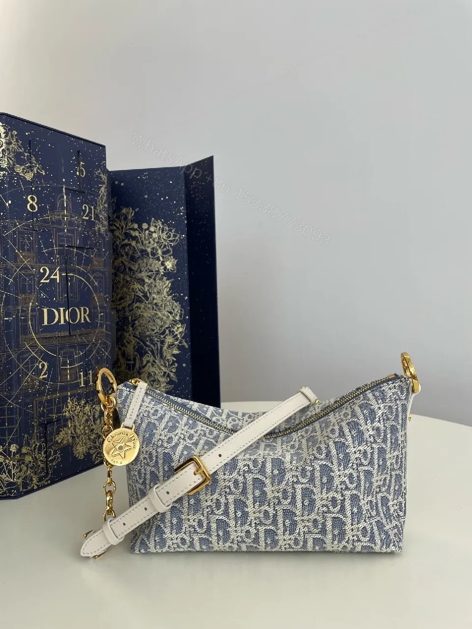 Denim-Texture Mini Bag with White Leather Strap Signature Chic Luxury — view 1