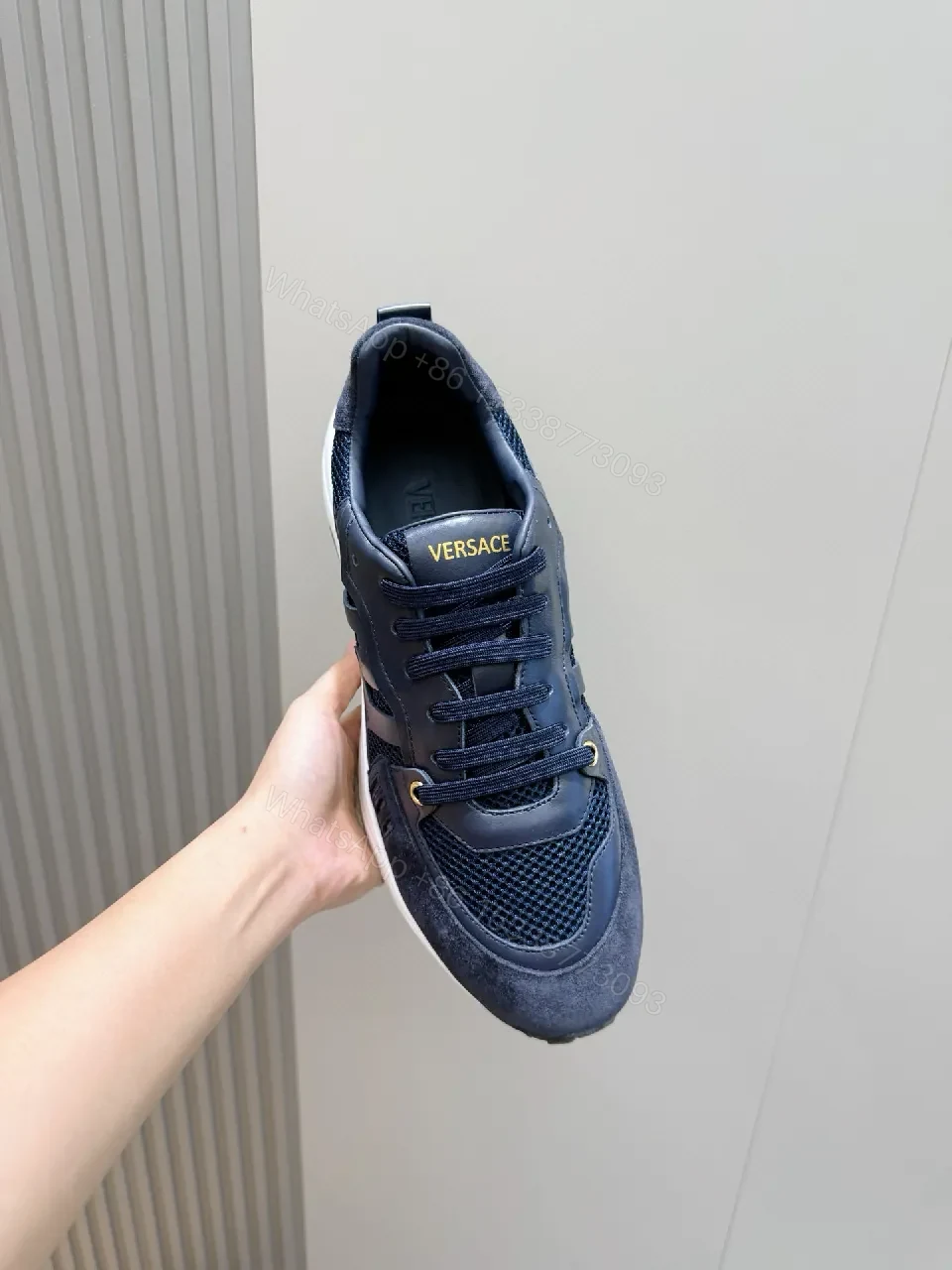 View 9 of Dark Navy Suede & Mesh High-Tops with Textured Silhouette
