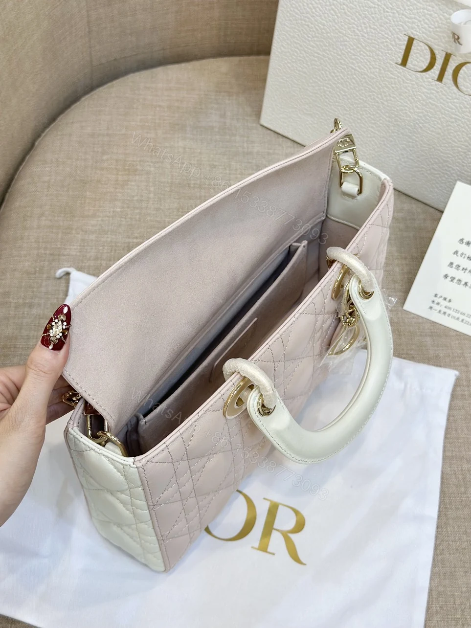 View 2 of Dior D-Joy Women’s Handbag Pink Cowhide 26cm