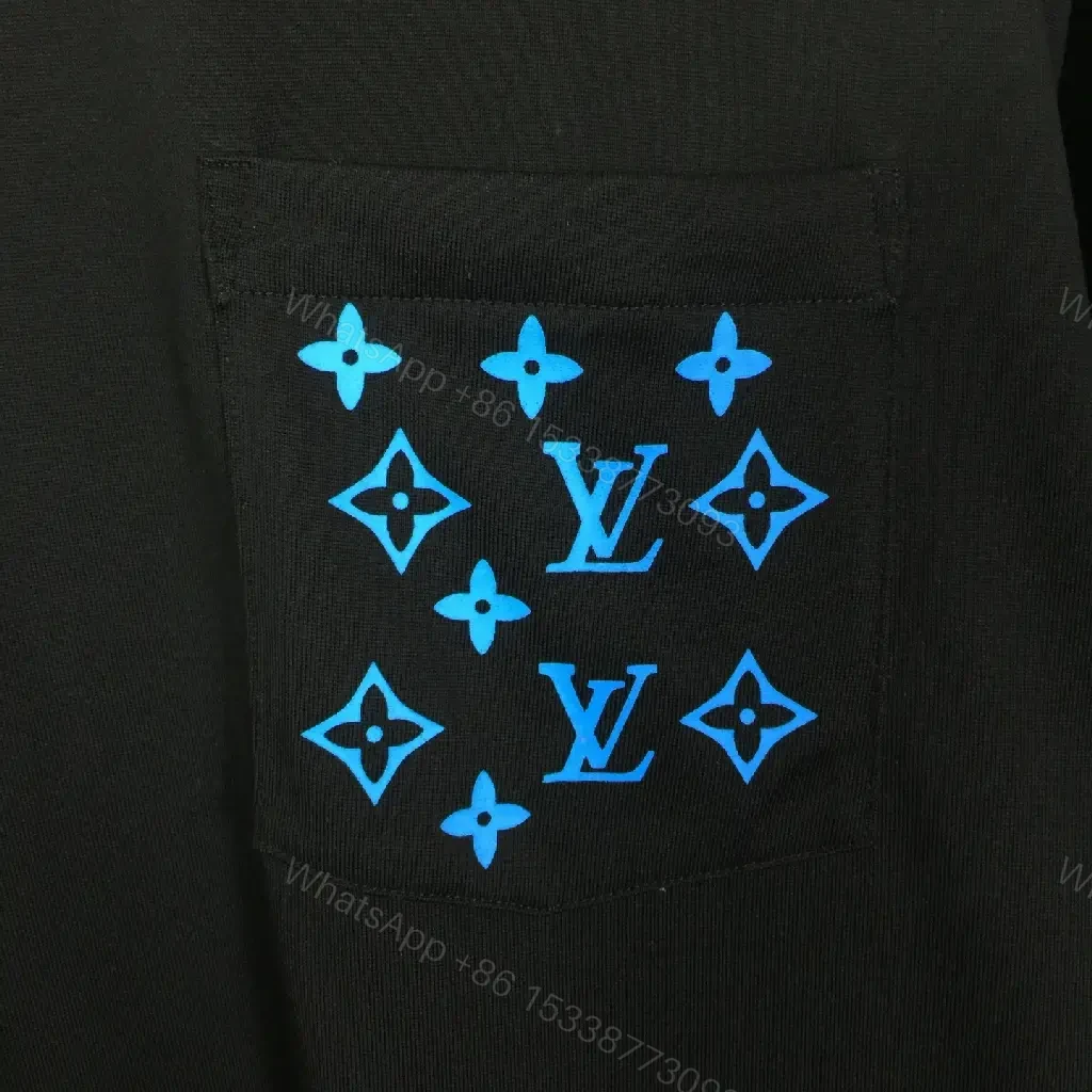 View 5 of Black Cotton Tee with Blue Pocket Embroidery — Luxe Streetwear Essential