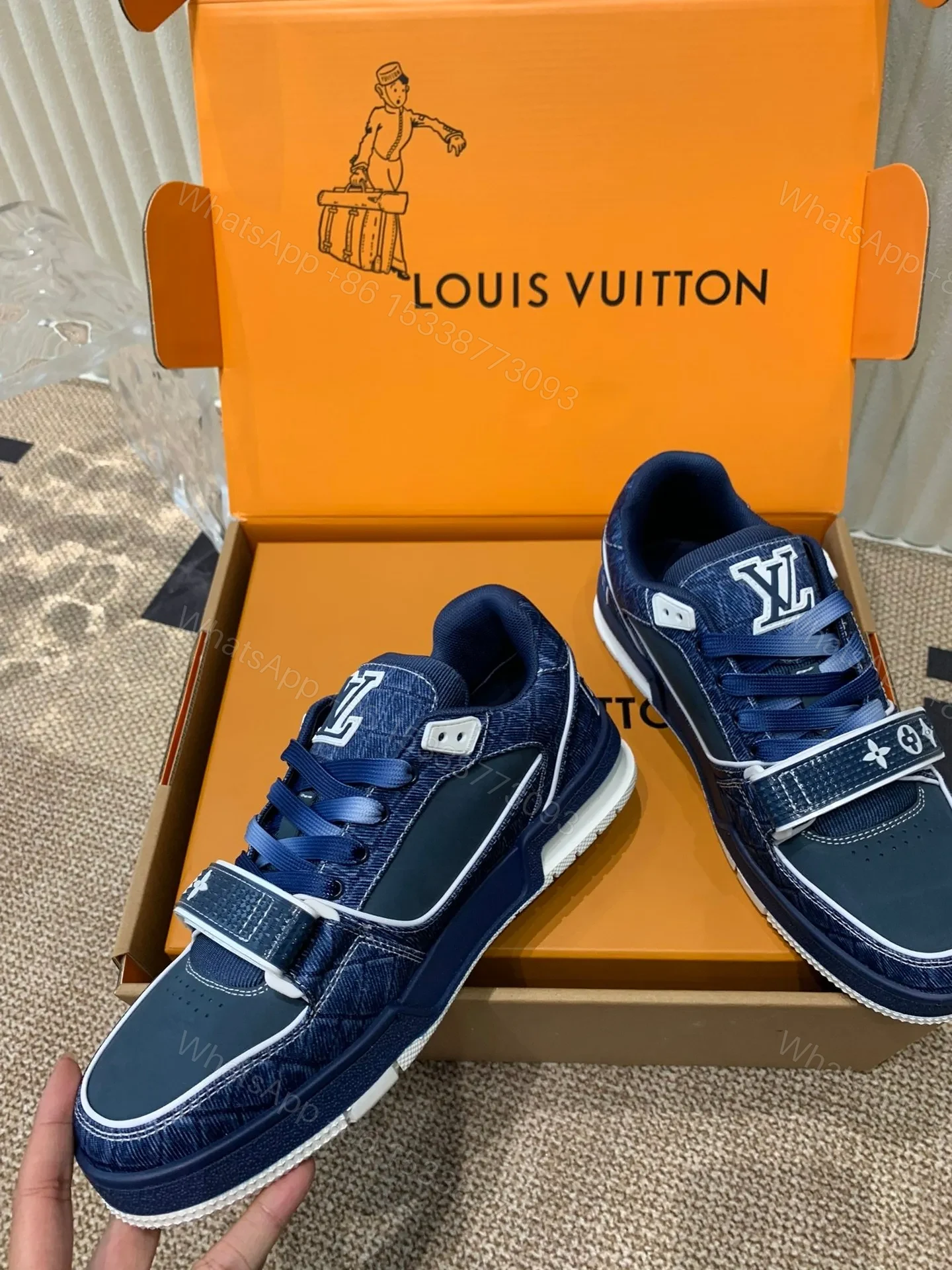 View 4 of LV Women Navy Canvas Leather Sneakers