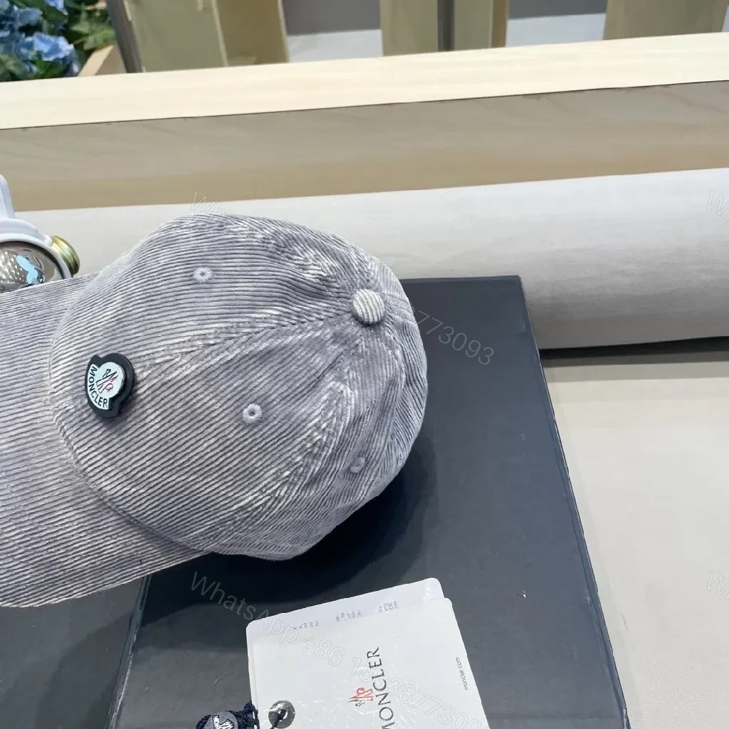 View 7 of Gray Corduroy Cap with Subtle Moncler Logo
