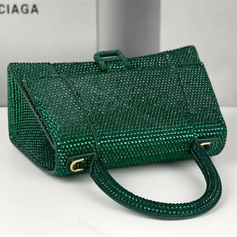 View 9 of 高仿Balenciaga*Hourglass系列沙漏包滿鑽綠色S