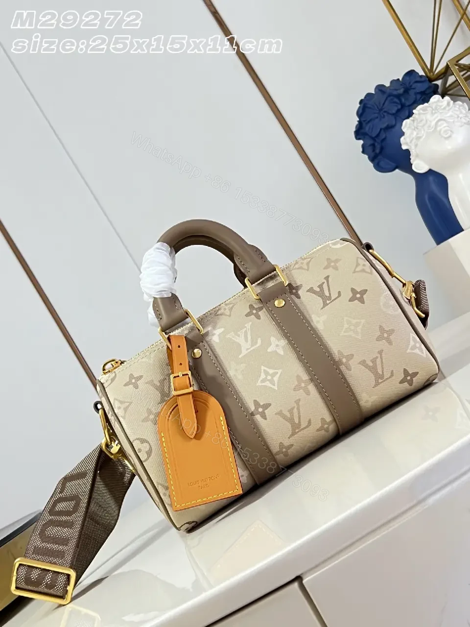 View 6 of Beige Canvas LV Monogram Duffel Satchel
