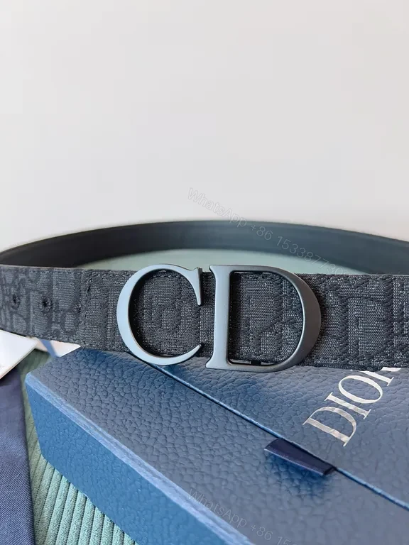 View 4 of Patterned Luxury Belt with Signature Buckle Belt, Monogram Calfskin, Dior-style