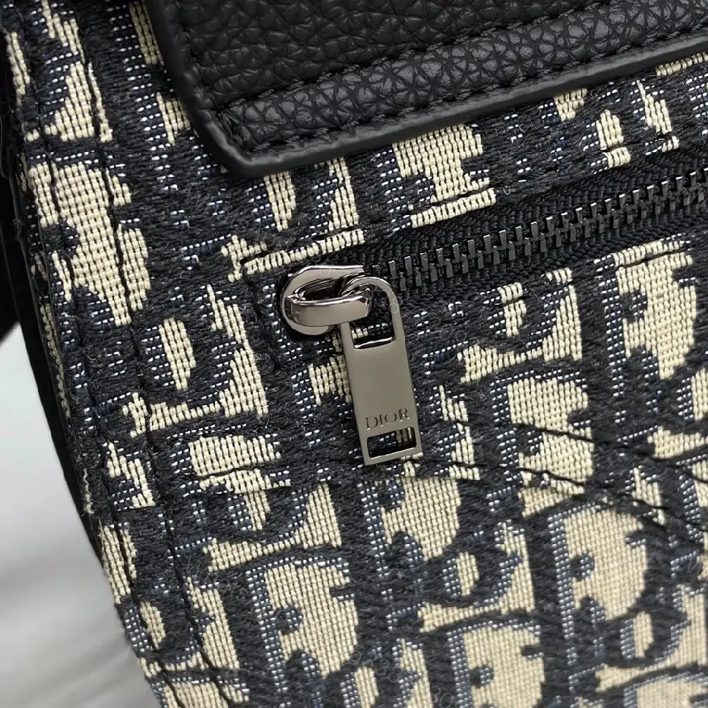 View 7 of Compact Black Leather Dior-Inspired Monogram Messenger Bag