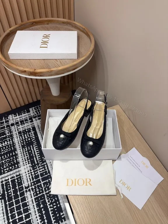 View 4 of Elegant Pearl-Detail Quilted Slingback Heels â€“ Dior-Inspired Luxe Footwear