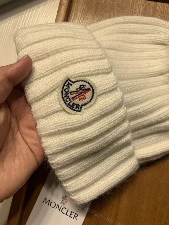 View 5 of Cream Beanie: Wool-Blend Knit with Pom-Pom â€“ Moncler Style