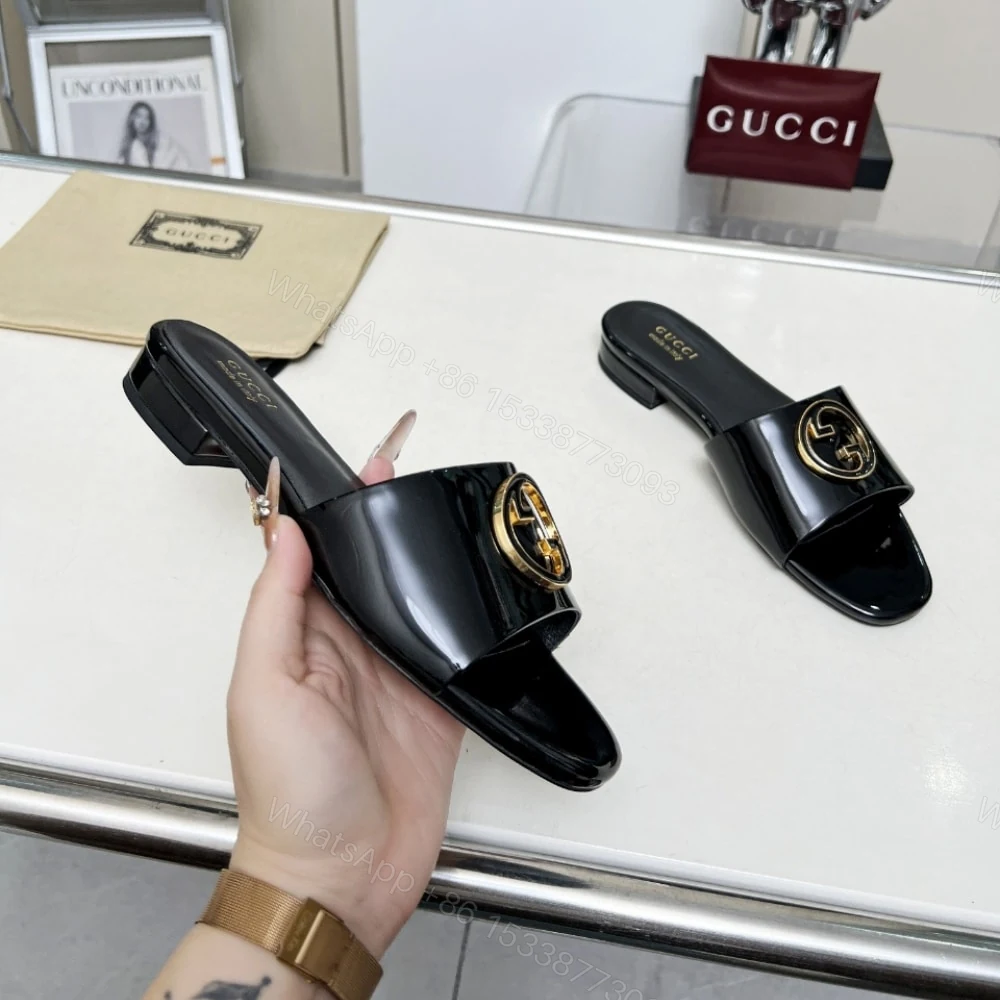 View 3 of GUCCI WOMEN ROUND INTERLOCKING G SANDAL IN BLACK
