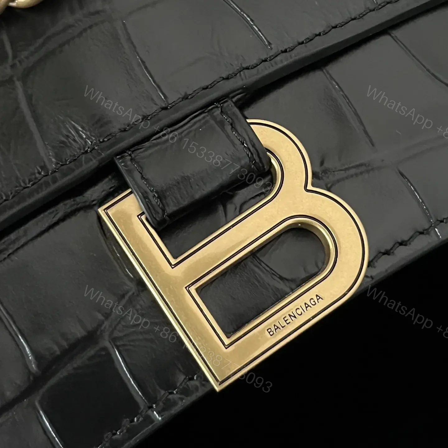View 10 of 高仿Balenciaga*Crush系列鱷魚皮沙漏包黑色S