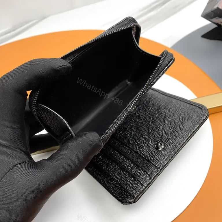 View 3 of Compact Luxe Wallet â€” Chevron Texture with YSL Hardware (Black)