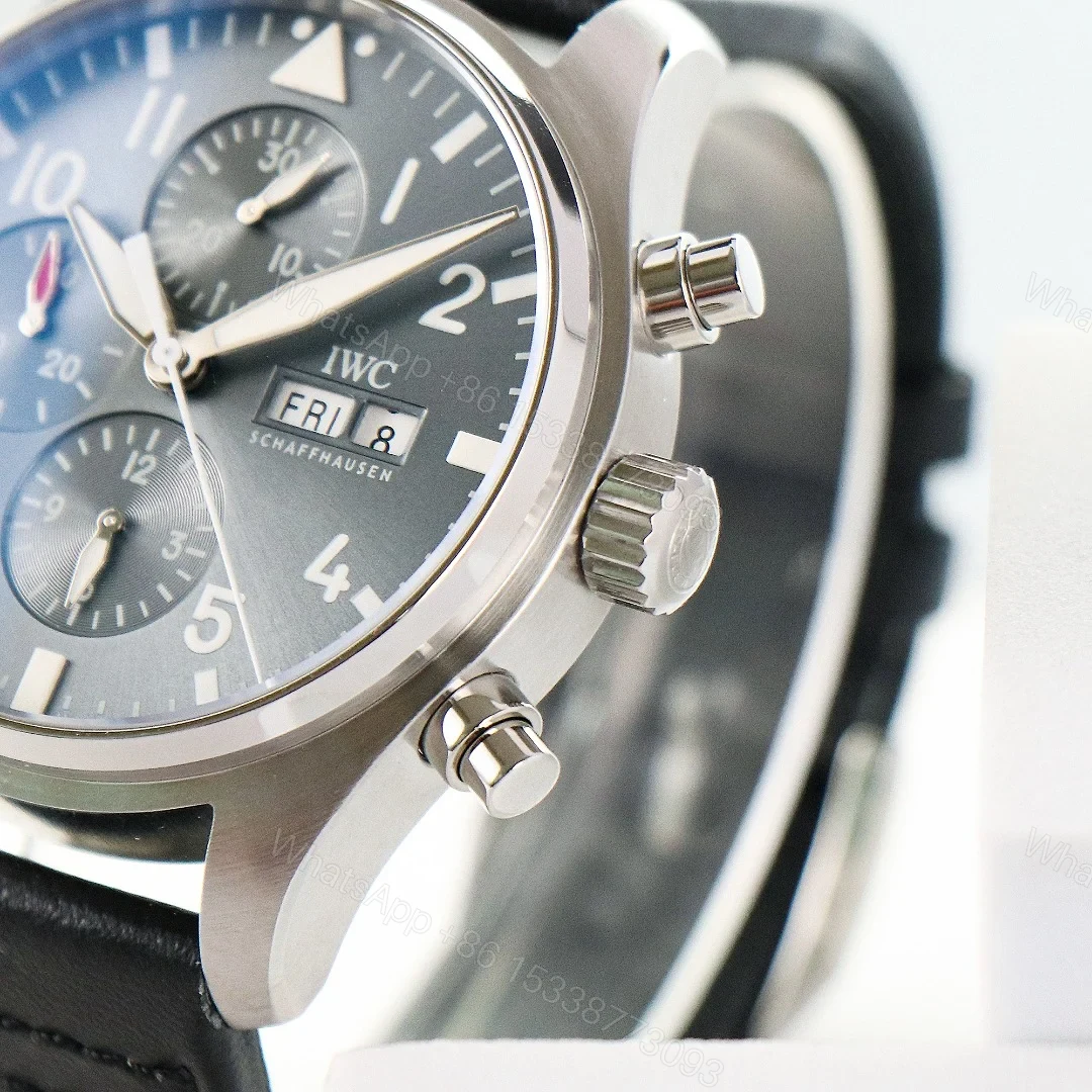 View 7 of IWC Pilot Chronograph Grey Replica 43MM Premium Black Leather Strap Edition IW378003