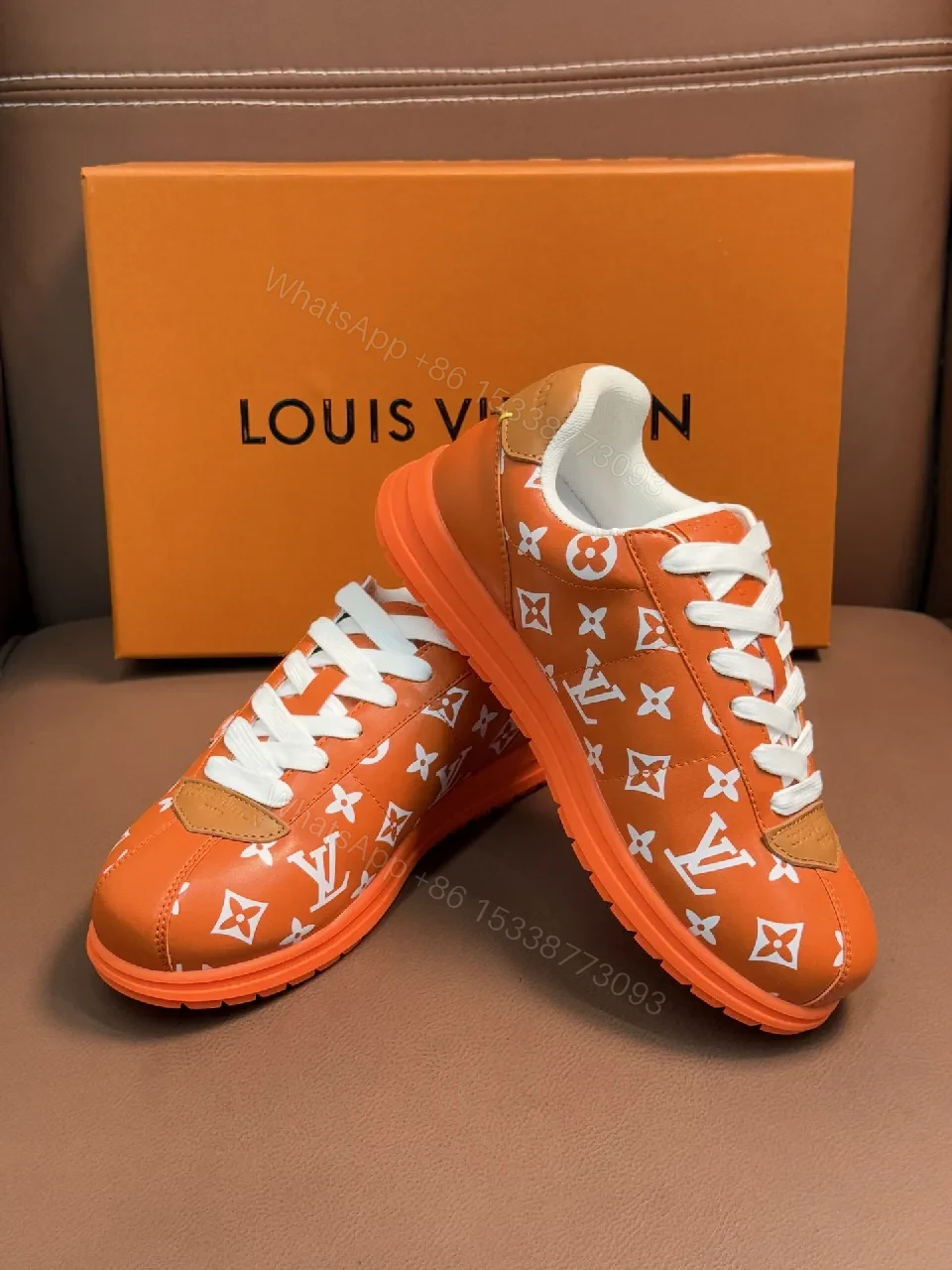 View 3 of Bright Orange Monogram High-Top Sneakers with Plush Padding