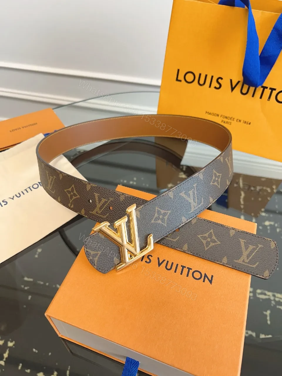 View 9 of Monogram Canvas Belt with Gold Buckle – Luxury Style