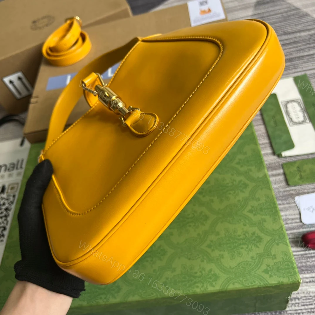 View 5 of GG JACKIE SMALL 28 SHOULDER BAG IN YELLOW CALFSKIN