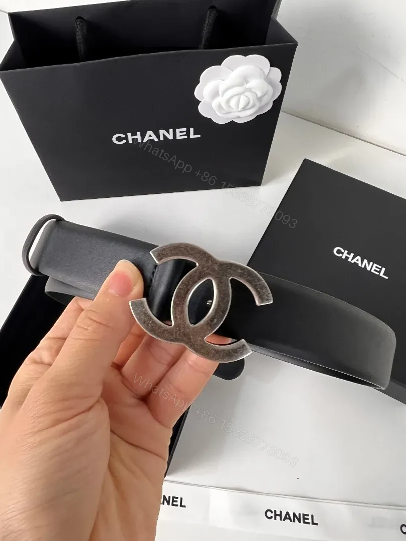 View 6 of Refined Leather Belt: Double-C Logo, Classic Black, Couture Style