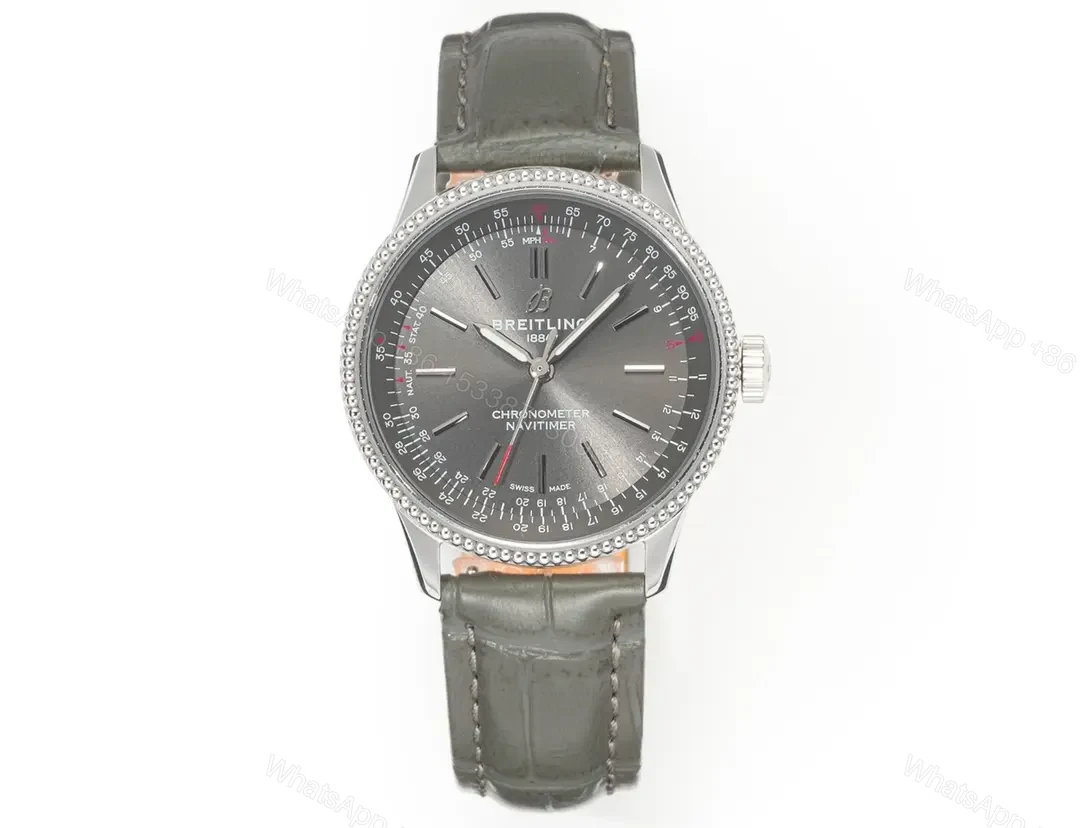OM Factory Breitling Women’s Navitimer Automatic Watch – Grey Dial, Stainless Steel Case, Leather Strap — view 1