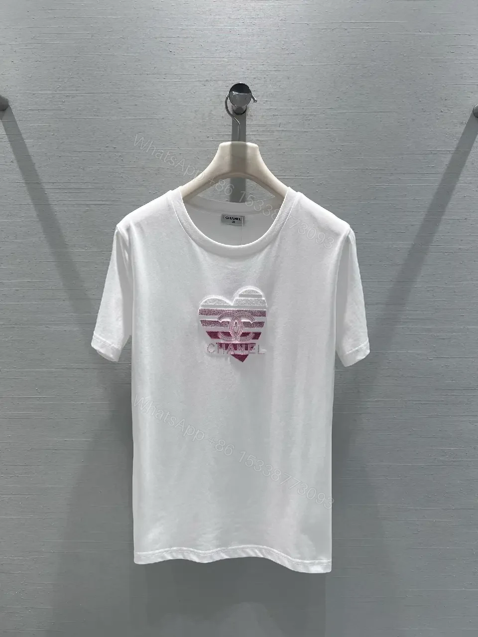 View 8 of White Cotton Tee: Subtle Heart Logo, Everyday Luxury, Men's/Women's