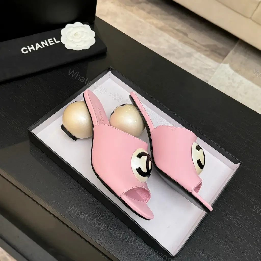 View 7 of Pastel Pink Leather Slides with Double-Circle Hardware, Open-Toe Comfort
