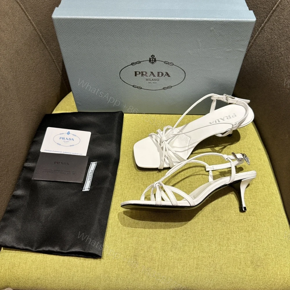 View 4 of 高仿Prada*1X504A方頭一字中踭涼鞋5.5CM白色免檢版