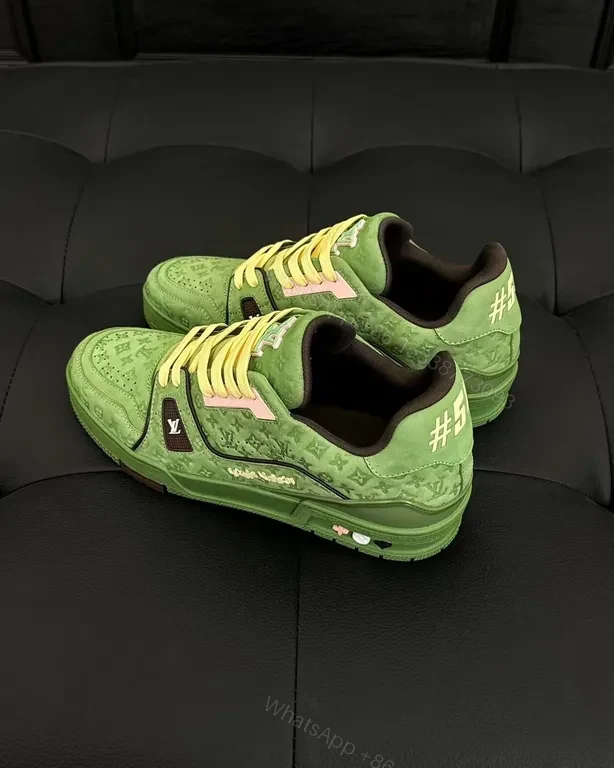 View 6 of Green LV-Style High-Top Sneakers with Signature Motif