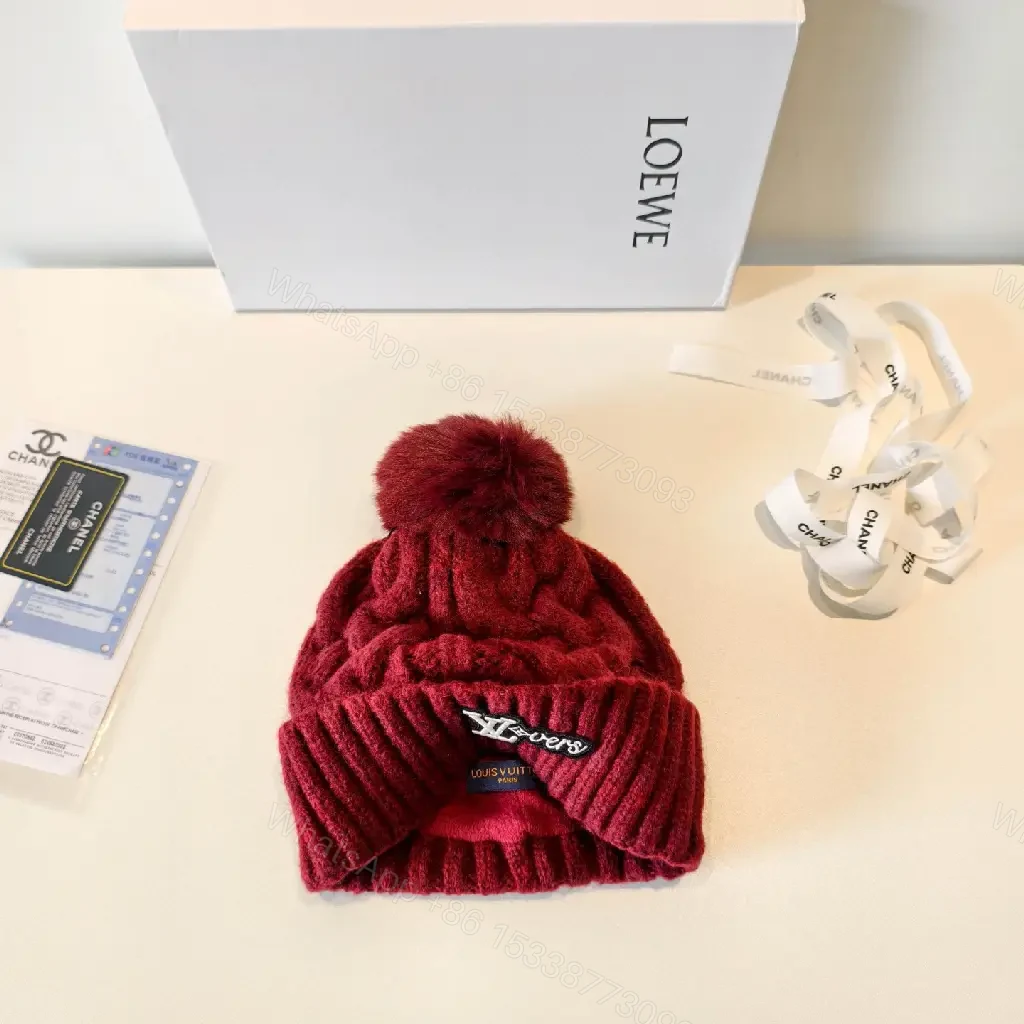 View 7 of Cozy Knit Beanie: Lux Texture, Padded LV-Inspired Pom