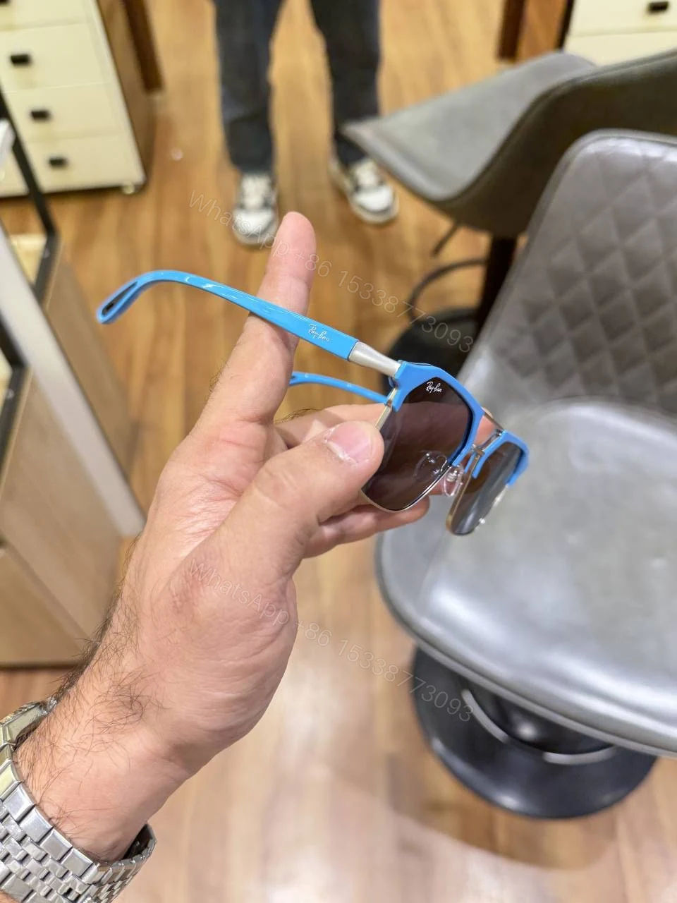 View 3 of First Copy RayBan 04 Silver Blue Luxury Sunglasses Premium UV Protected Eyewear