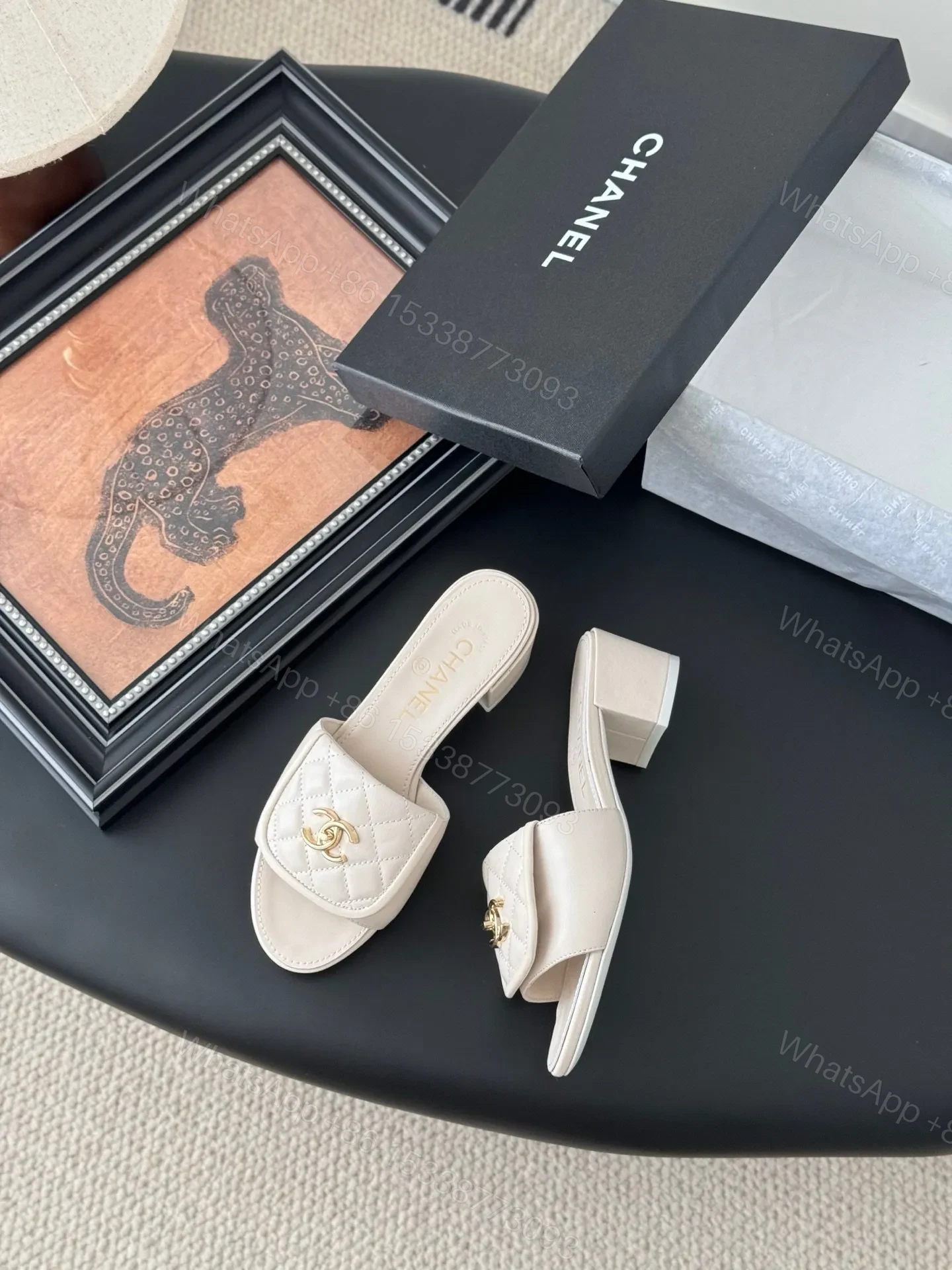 View 3 of Chanel Women Ivory Quilted Leather Mules