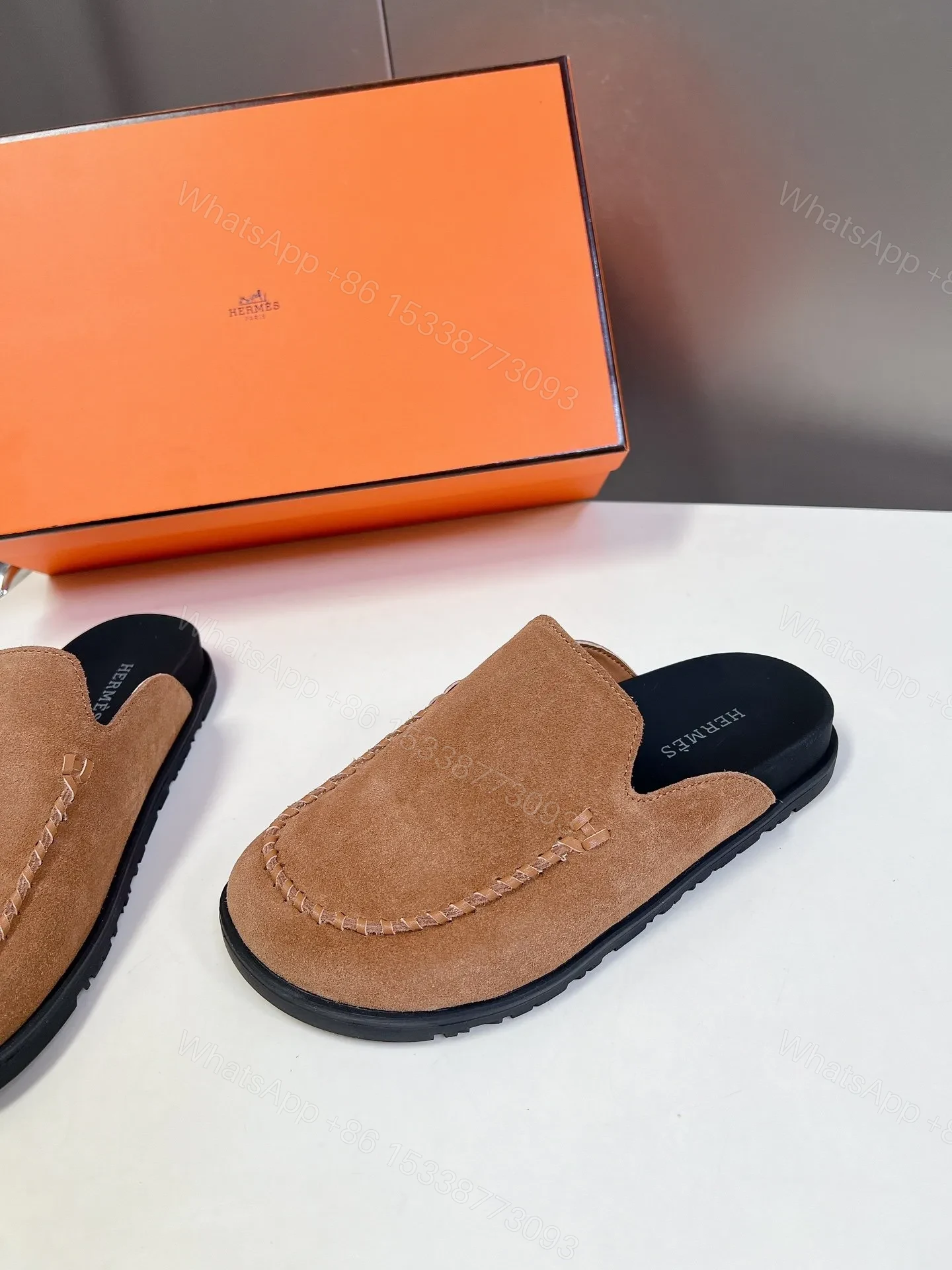 View 4 of Hermes Women Tan Suede Slippers