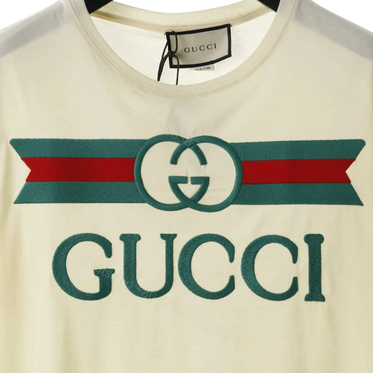 View 3 of GUCCI EMBROIDERED BELT LOGO SHORT SLEEVE WHITE T SHIRT