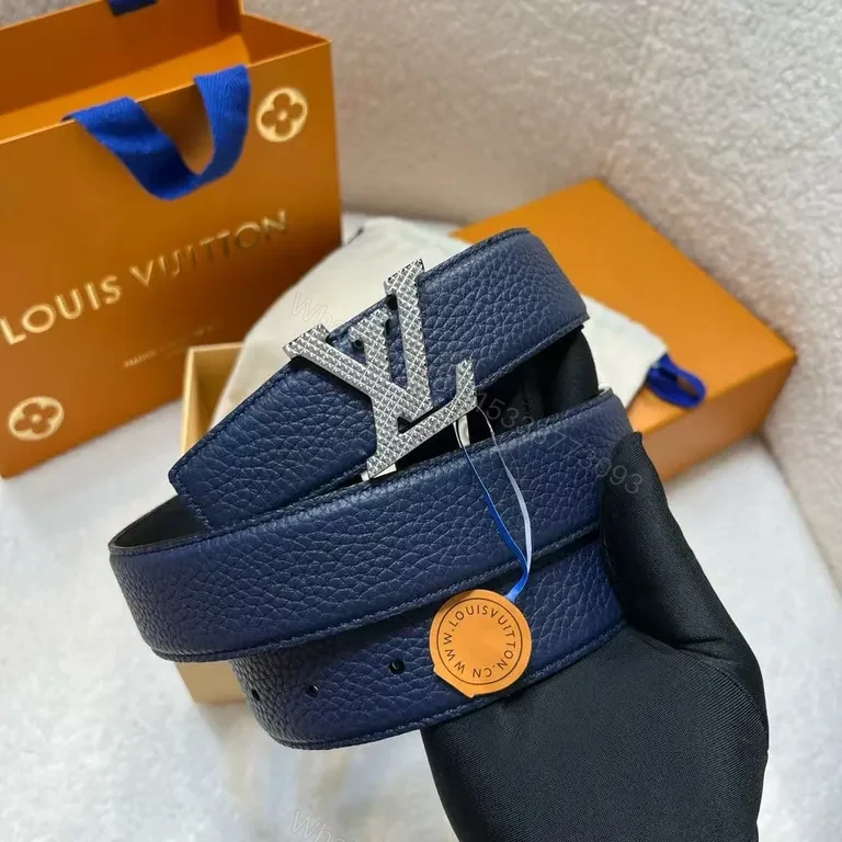 View 2 of Bold Navy Leather Belt with LV Buckle â€“ Modern Everyday Luxury